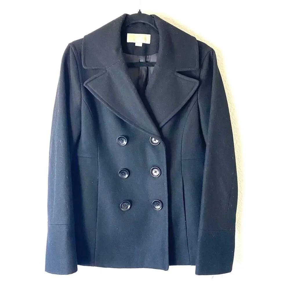 Michael Kors Black Wool Blend Peacoat Size Medium